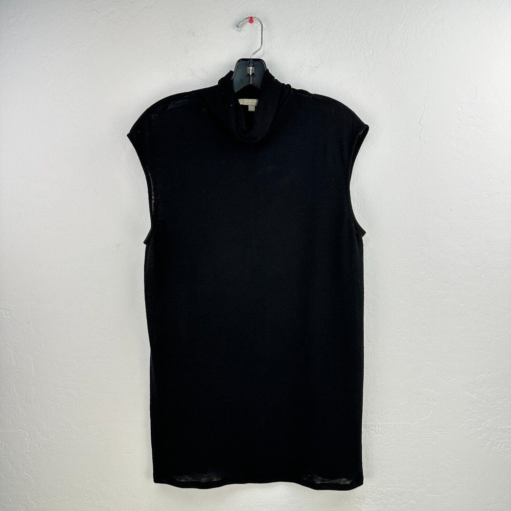 Joan Vass Top Blouse Womens Large Black Mock Neck Sleeveless See Through Stretch